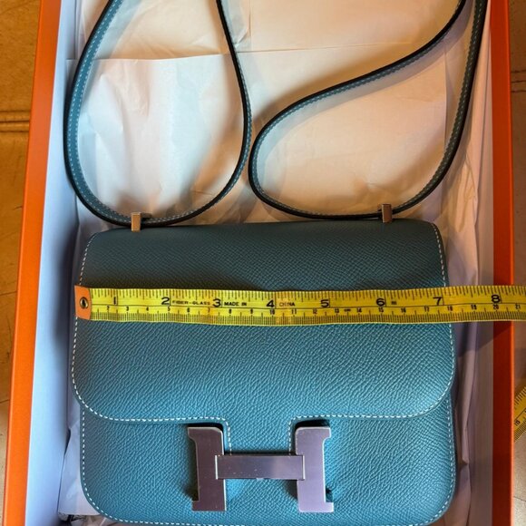 NEW Hermes 2024  Constance Mini Mirror Epsom Calfskin New Blue Jean Bag - Picture 7 of 11